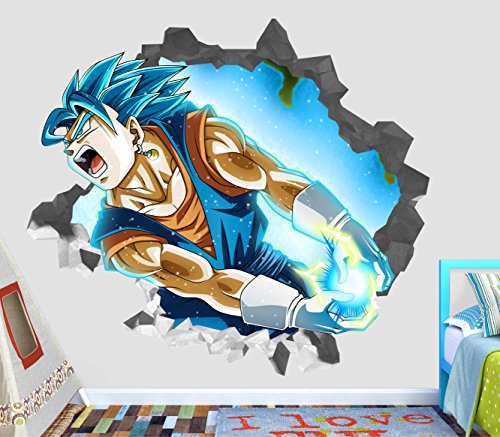 Dragon Ball Z Goku Super Saiyanjin Power Wall Decal Smashed 3D Sticker Vinyl Decor Mural Movie Kids - Broken Wall - 3D Designs - OP597 (Large (Wide 40