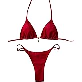 RoseSeek Women's 2 Piece High Cut Swimsuit Halter Triangle Ruched Bikini Sets Vacation Bathing Suit