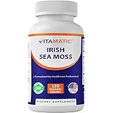 Vitamatic Irish Sea Moss – 120 Vegetarian Capsules Made with Bladderwrack & Burdock Root - Seamoss Supplement for Thyroid, Energy & Immune Support