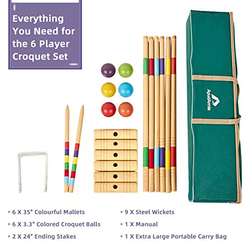 ApudArmis 35In Six Players Croquet Set with Deluxe Premiun Pine Wooden