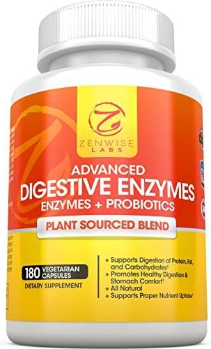 Digestive Enzymes with Prebiotics and Probiotics - All Natural Gluten Free Enzymes for Better Digestion, Bloating, Gas, Discomfort, IBS, Lactose and Greater Nutrient Absorption - Vegan - 180 Vcap by Zenwise Labs
