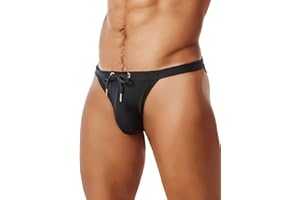 MIZOK Men's Sexy Low Rise Swimsuits Bikini Swimming Briefs Swimwear with Adjustable Drawstring