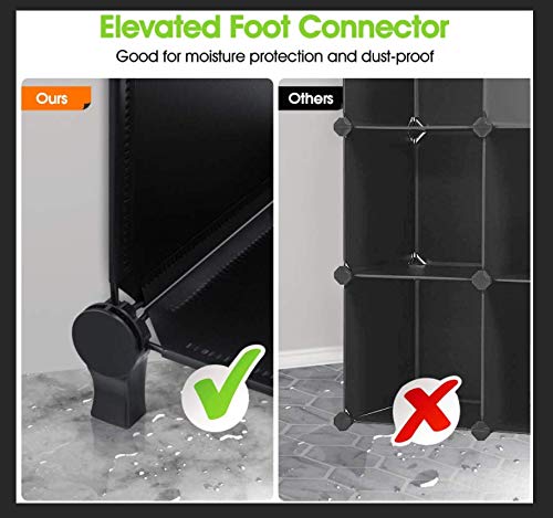 GuanJun Storage Organizer 6 Cubes,Modular Shelves, DIY Plastic Closet Cabinet,Storage Shelves for Bedroom, Living Room, Office, Black with Rubber Hammer (Black, 6 Cube)