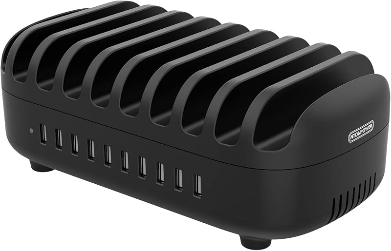 NTONPOWER 10-Port USB Charging Station 120W Multi Charger Dock Black