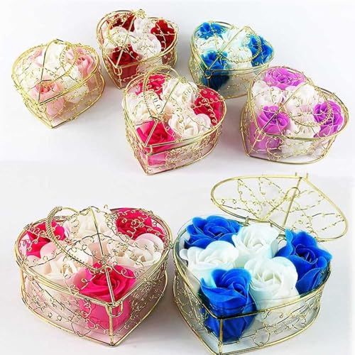 Soap Rose Flower Bouquet Gift, Portable Rose Soaps Basket, Simulation Rose Soap Flower Gift Boxes, Flora Scented Soap Rose Flower, Gift For Anniversary/Birthday/Wedding/Valentine’S Day, (E)