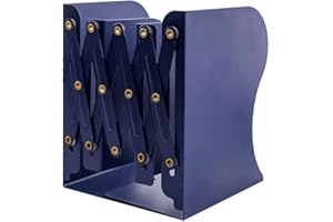 JIARI Book Ends, Blue Decorative Metal Iron Bookends Holder Stand Desk Nonskid Adjustable Bookend (Blue)