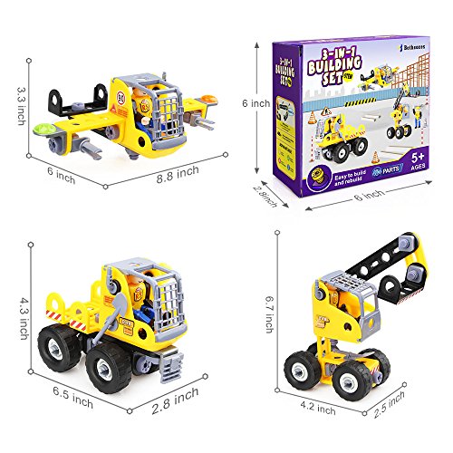 Betheaces Building Blocks Construction Stem Toys 3-in-1 Transform Truck Airplane Crane Puzzles for Kids Boys Girls Children Assembling Engineering Take Apart Gift