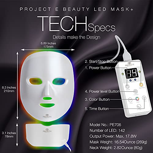 Project E Beauty 7 Colors LED Mask Face & Neck Photon LED Light Therapy For Skin Rejuvenation