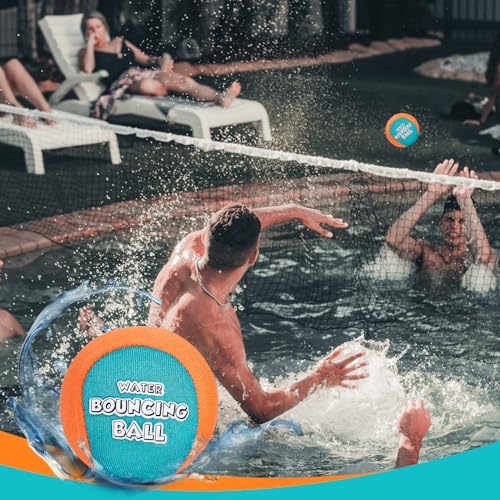 Shindel 2PCS Skip Balls with Skip Disc and Storage Bag, Water Skip Balls Blue Orange Water Bouncing Balls for Swimming Pool Beach Toys Great for All Ages