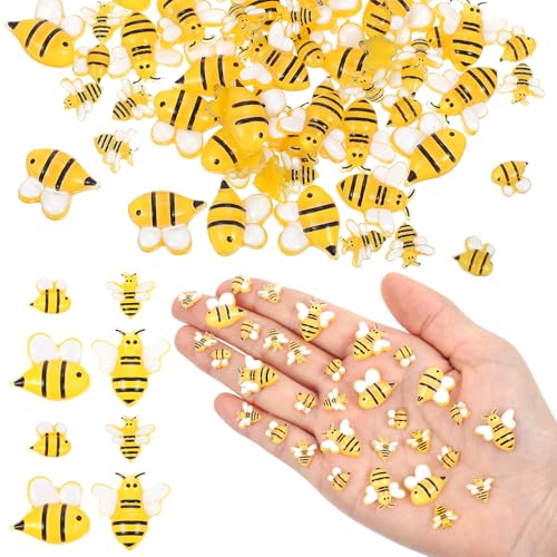 Ymapinc 80 Pcs Resin Honey Bees Decor, Small Resin Bees for Crafts, DIY Embellishments, Bee Embellishments for Crafts for Birthday Party Decorations Bee Themed Party Supplies