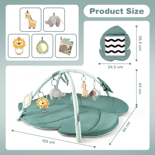 Vanplay Play Mat for Babies with 6 Toys, Crawling Mat with Play Arch and Sensory Toys, Play Mat with Baby Book High Contrast