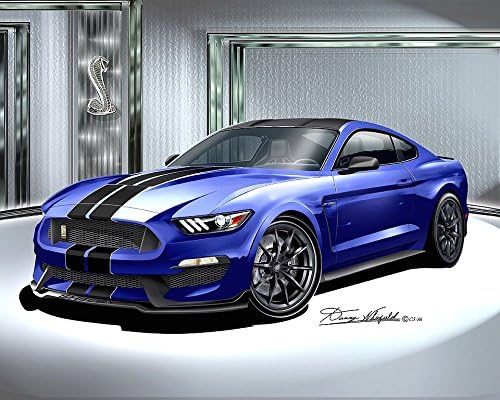 2015-2016 Ford Mustang Shelby GT350 - DEEP Impact Blue - Art Print Poster by Artist Danny Whitfield - Size 20 X 30