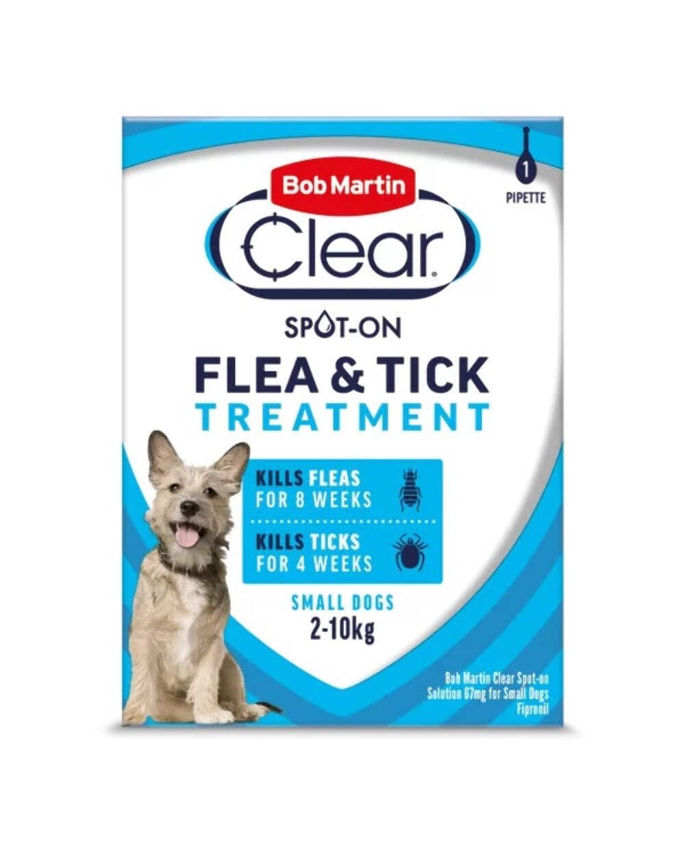 Bob Martin Clear Flea & Tick Fipronil Spot On for Small Dog, 1 Tube