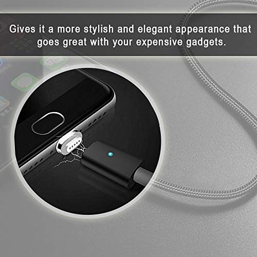 CoolKo Strongest 1.5Meter Magnetic Black Braided Charging Cable for all iPhone, AirPods, Type C Mobile Phones, Micro USB Android Smart Phones and Tablets [2 Cables 3 Heads] - Thumbnail 4
