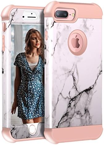 iPhone 8 Plus/7 Plus/6S Plus/6 Plus Marble Case, KAMII Tri-Layer Soft Flexible Silicone and Hard PC Hybird Defender Bumper Case for Apple iPhone 6 Plus/6S Plus/7 Plus/8 Plus 5.5" (Rose Gold 2)