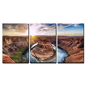 3 Piece Canvas Wall Art - Sunset Moment at Horseshoe Bend, Colorado River, Grand Canyon National Park, Arizona USA - Modern Home Art Stretched and Framed Ready to Hang - 16"x24"x3 Panels