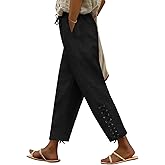 BIRW 2026 Summer Women Cotton Linen Pants Casual High Waist Comfy Lightweight Gauze Pants with Pockets Loose Trousers