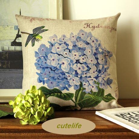 Cutelife 2008 - Cotton Linen Decorative Throw Pillow Cover - Hydrangea Blue