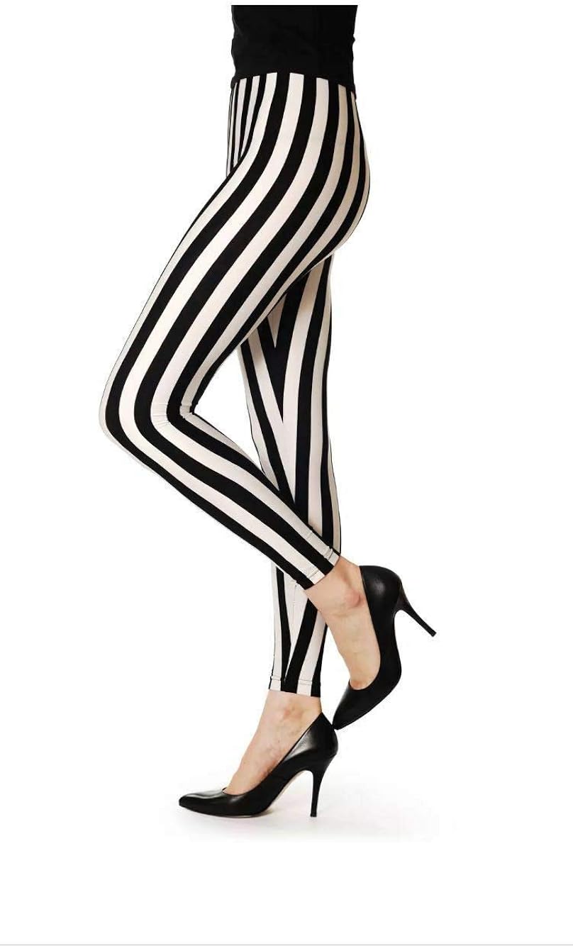 Womens Ladies Black and White Vertical Print Full Length Stripe