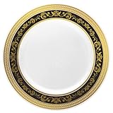 Posh Setting Royal Collection China Look White, Gold/Black Plastic Plates (Includes 4 Packs of 10.25'' Dinner Plates A total of 40 plates) Fancy Disposable Dinnerware