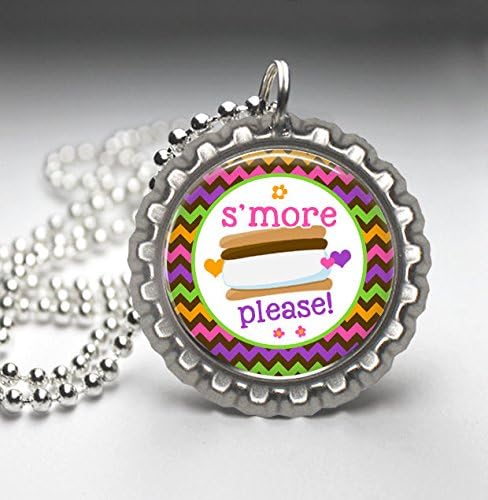 S'more Please Flattened Bottle Cap Pendant Necklace, Happy Camper Collection