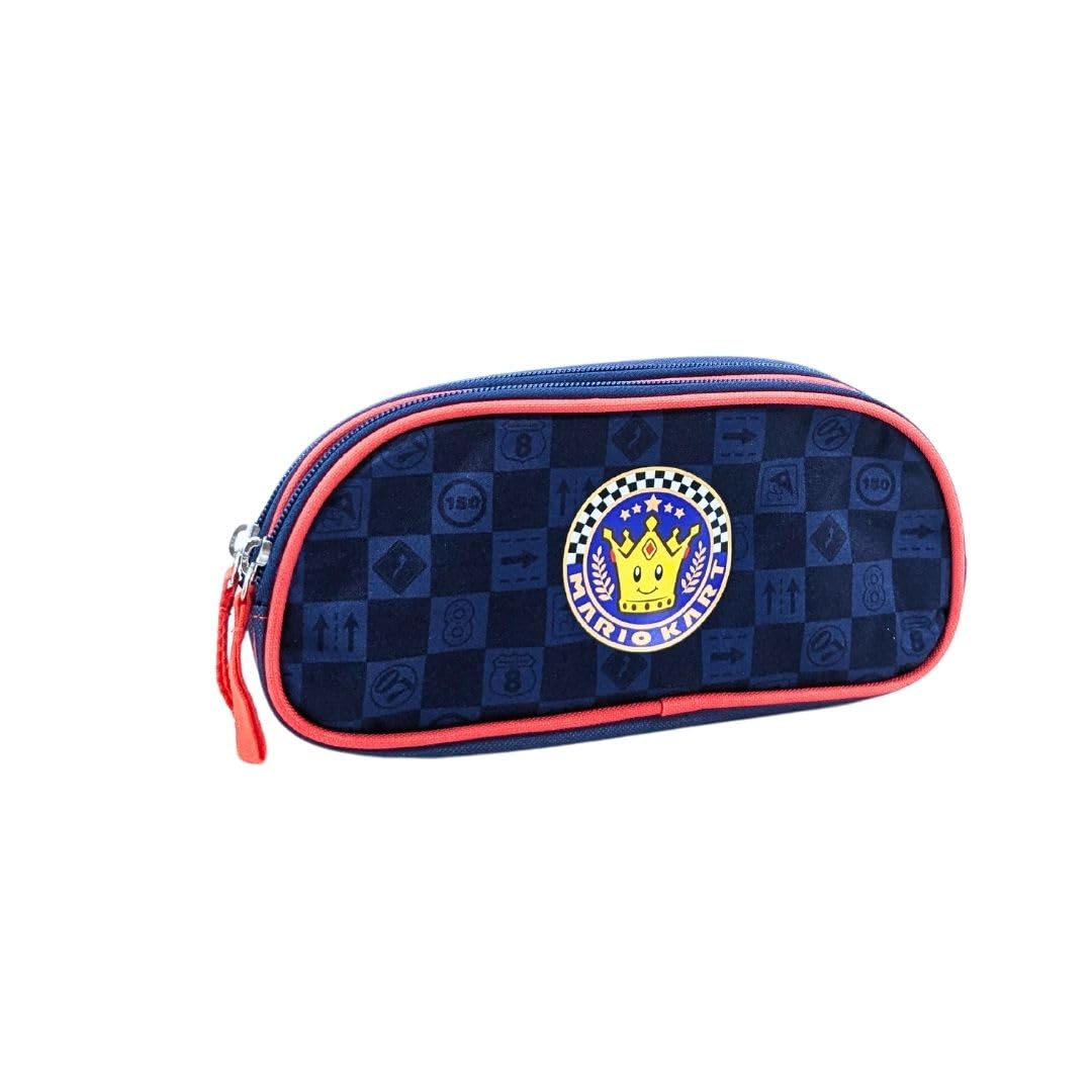 mybagstory - Pencil Case – Mario Kart – Double Compartment Pencil Case – Child – School – Kindergarten – Boys Pencil Case – Size 23 cm – Gift Idea, Mario - Blue, Enfant