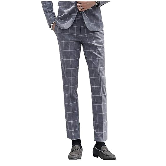 Amazon スラックスメンズ メンズ パンツ チェック柄 スーツパンツ