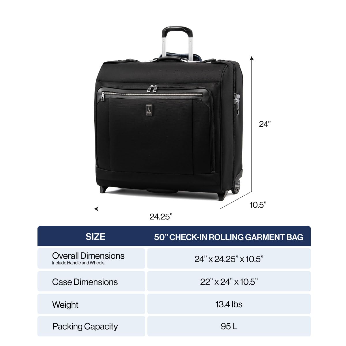 Travelpro Platinum Elite 50-Inch Rolling Garment Bag, Shadow Black