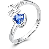 YLT 925 Sterling Silver Birthstone Rings Adjustable Heart Cross Stone Constellation Birth Month Ring Birthstones Jewelry Birthday Gifts for Women Teens