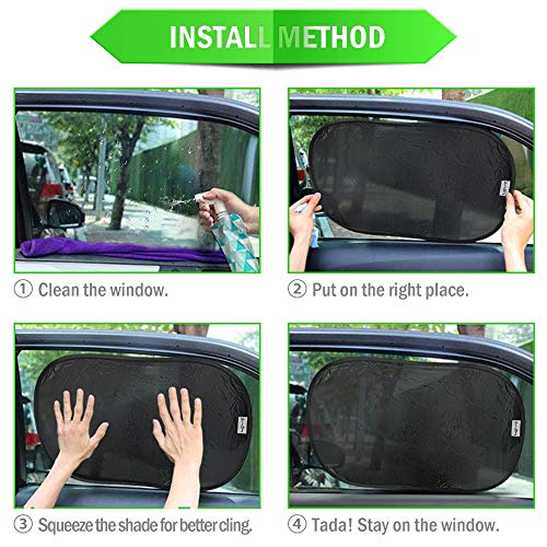 2win2buy Car Window Shade (4 Pack), Cling Sun Shade for Side Rear Window for Baby Kids,80 GSM with 15s Film for Full UV Rays Sun Glare Protection-2 Transparent & 2 Semi-Transparent Sunshades 21"x 14"