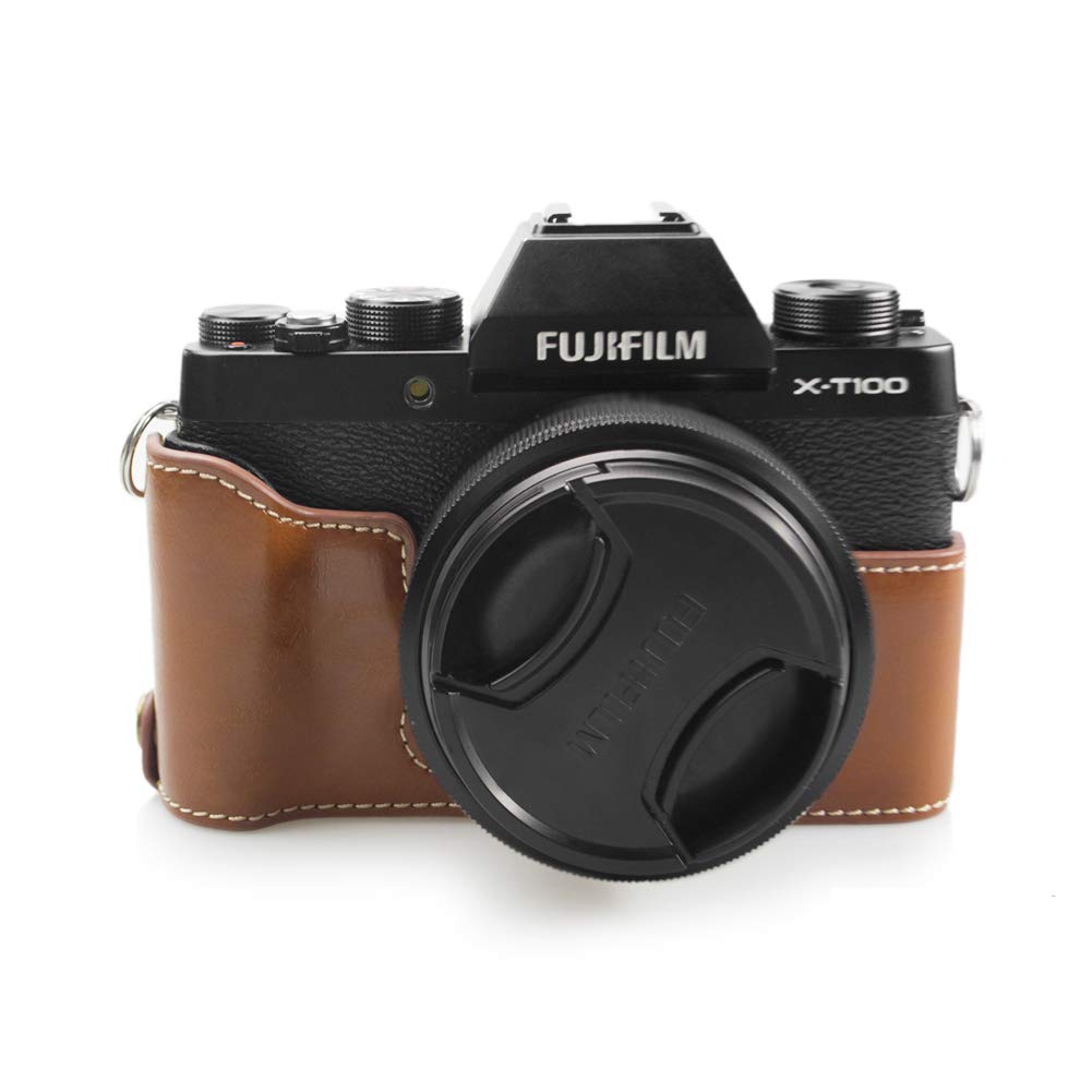 Fuji X-T100 Case, kinokoo Bottom Case for FUJIFILM X-T100 Camera, Half Cover Hand Grip (brown)