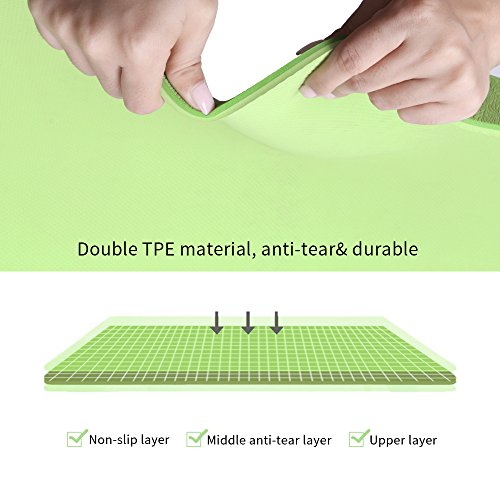Non Slip Yoga Mat 72" x 28", LetsFunny Eco Friendly Non-Toxic Anti- tear Double Layer TPE Exercise Workout Mat with Carrying Strap (Small Green)