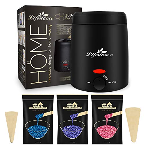 Waxing Kit, Lifestance Hair Removal Waxing Warmer Kit for Women Men At Home Wax Kit for Sensitive Skin Eyebrow Facial Waxing with 10.5oz Hard Wax Beans &20 Applicator Sticks