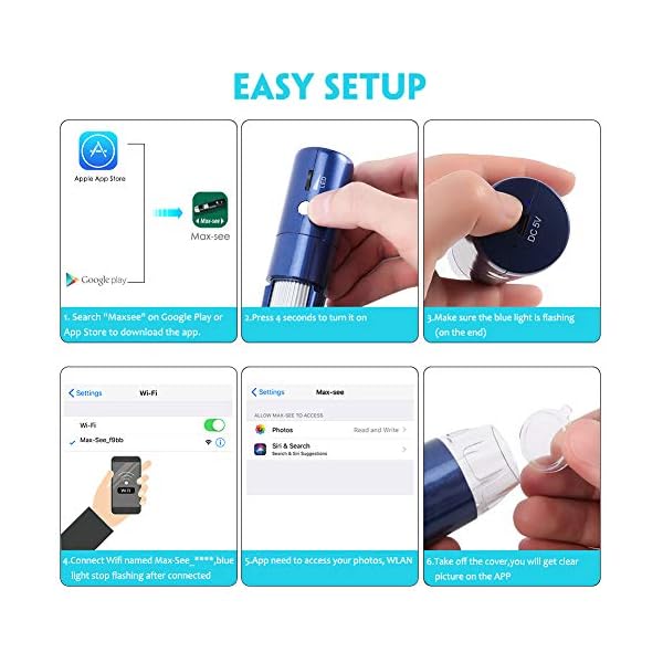 ROTEK USB WiFi Mikroskop, Digital Mikroskop 2 MP Kinder Mikroskop Kamera 1000X Zoom 1080P Full HD mit 8 LED, Mini… – Bild 7