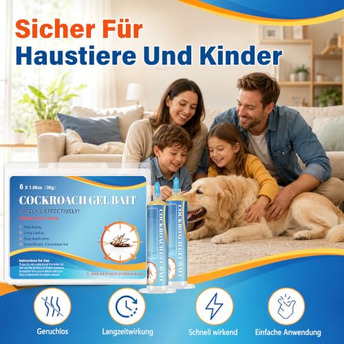 6 x 30 g Cockroaches Odourless Bait - Cockroaches Monitoring Device Gel for Indoor & Outdoor Use, Kitchen & Household, Long Lasting & Effective, Safe for Children and Pets