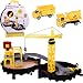Wheel Track Station Mini Tower Crane Learning Education Zone Construction Site Playset with Diecast Truck Packed In a Tire Shape Travel Case Great for Indoor and Outdoor Activities