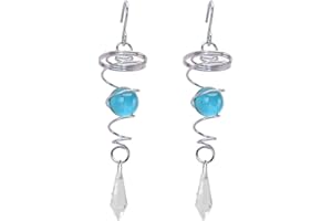 Miokycl 2Pcs Gazing Ball Spiral Tail Wind Spinner Stabilizer Stainless Steel Spiral Wind Chimes for Outside (Lake Blue)