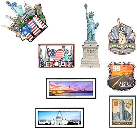 3D Wooden Fridge Magnets Pack of 8 Pcs-US Statue of Liberty Refrigerator Magnets Office Magnets Whiteboard Magnets Calendar Magnets Decorative Magnets with Upscale Gift Box (8 pieces)