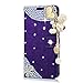 S7 Edge Case,Samsung Galaxy S7 Edge Case - Mavis's Diary 3D Handmade Wallet Case Bling Crystal PU Leather Sparkly Diamond Pearls Glitter Wooden Love Heart with Tower Tassel Pendant (Purple)