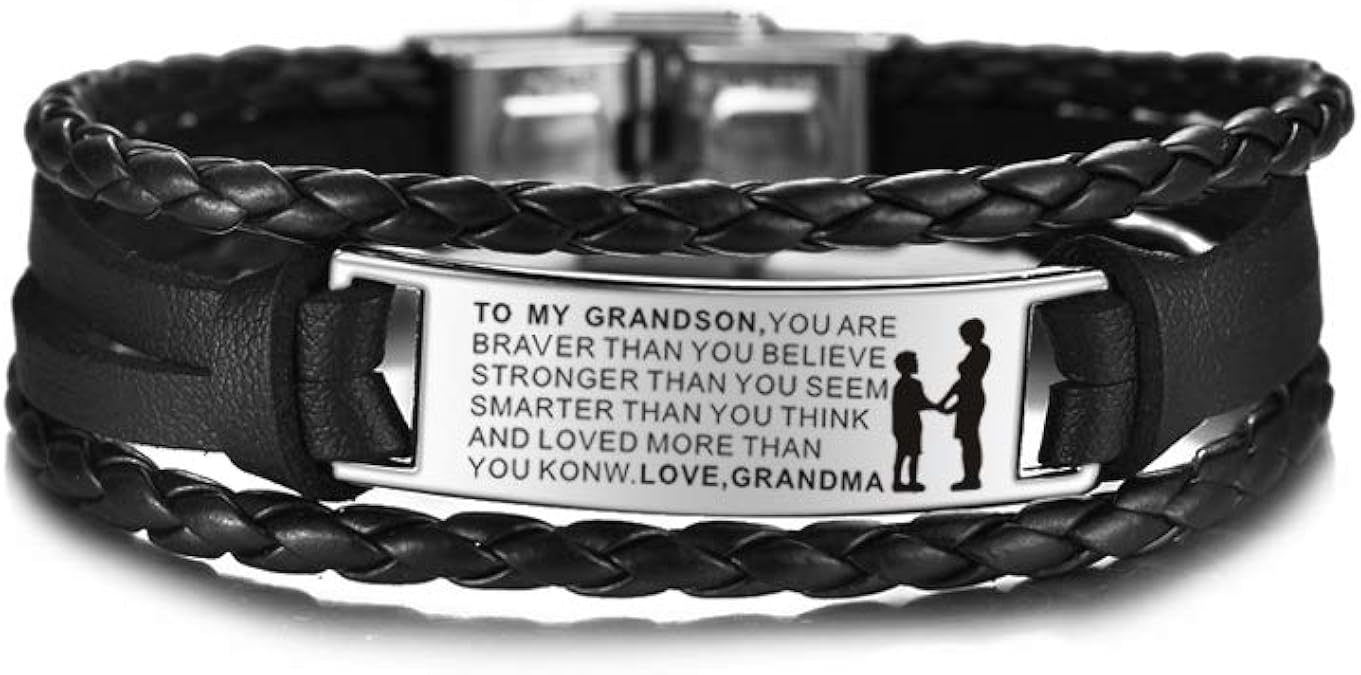 COMTRUDE to My Grandson Adjustable Bracelets, Premium Stainless Steel