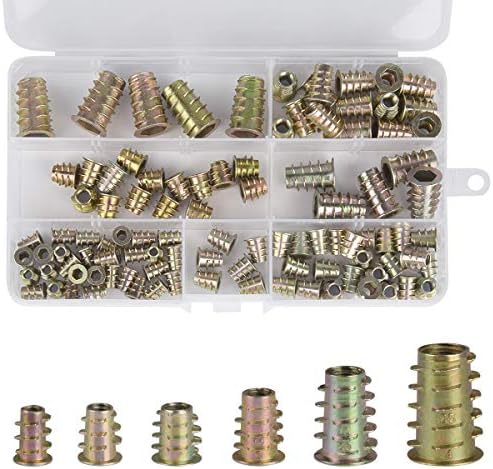 Hotgod M4 M5 M6 M8 M10 Zinc Alloy Furniture Hex Socket Screw Inserts Threaded Insert Nuts Assortment Tool Kit for Wood Furniture,100Pcs