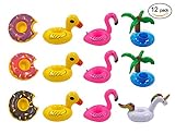 Inflatable Cup Holder Pool Toy - Unicorn Donuts Flamingo Palm Tree and Duck Floating Drink Holder for Pool Party Summer Swimming Event, 5 styles in 12 pcs