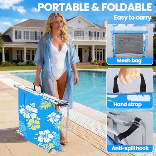 KingSom Tumbona Plegable con Agujero para la Cara, Tumbona Jardín Exterior con Mesa Plegable, Capacidad de 160kg,Tumbona Playa Reclinable de 6 Posiciones con Reposacabezas&Bolsillo,para Jardín,Piscina