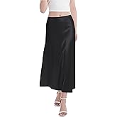 Urban CoCo Women's A-Line Satin Long Skirt Silk Elegant High Waist Cocktail Party Wedding Flowy Midi Skirts