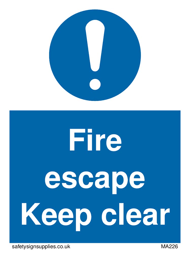 Pack of five - fire escape keep clear Sign - 75x100mm - A7P