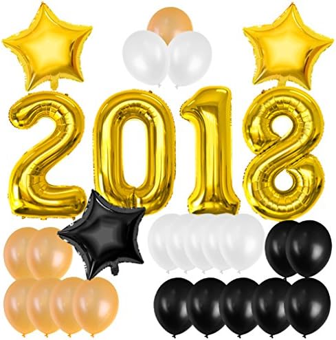2018 Balloons,baotongle 2018 Foil Number Graduation Party Supplies Graduation Decorations Gold Black White Balloons for Events New Years Eve Party Supplies, Large 40 Inch
