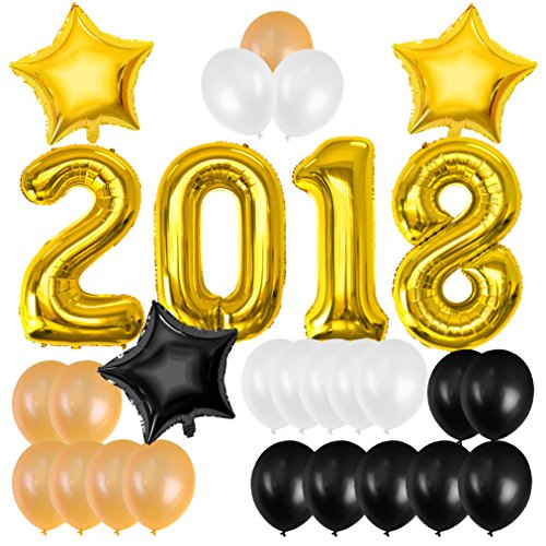 2018 Balloons,baotongle 2018 Foil Number Graduation Party Supplies Graduation Decorations Gold Black White Balloons for Events New Years Eve Party Supplies, Large 40 Inch