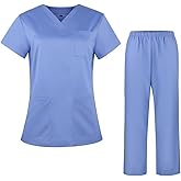 Leaddol Scrubs for Women Set V-Neck Scrub Top & Cargo Pants Skin-friendly Women Scrubs Stretch Workwear with Multi Pockets