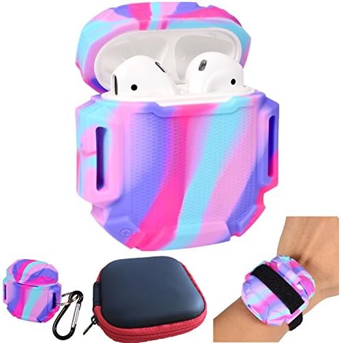 UOSOSO AirPods Case Protective Silicone Cover and Skin with Carrying Bag Travel Case for Apple Airpods Charging Case (Colorful-01)