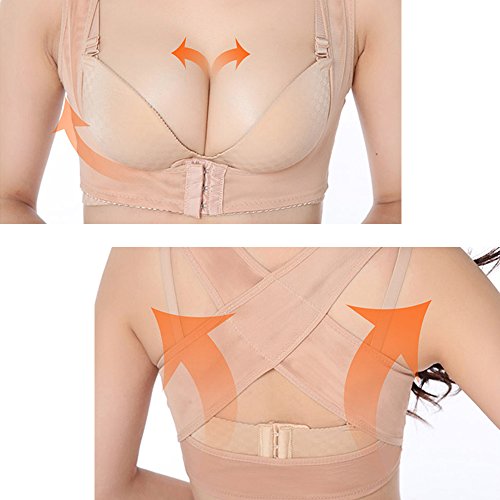 Chest Braces for Women, ZAMO Women Chest Brace Up,Personal Posture Shape Corrector,Prevent Hunchback,Posture Corset Bra,Female X Strap Vest -M, Beige